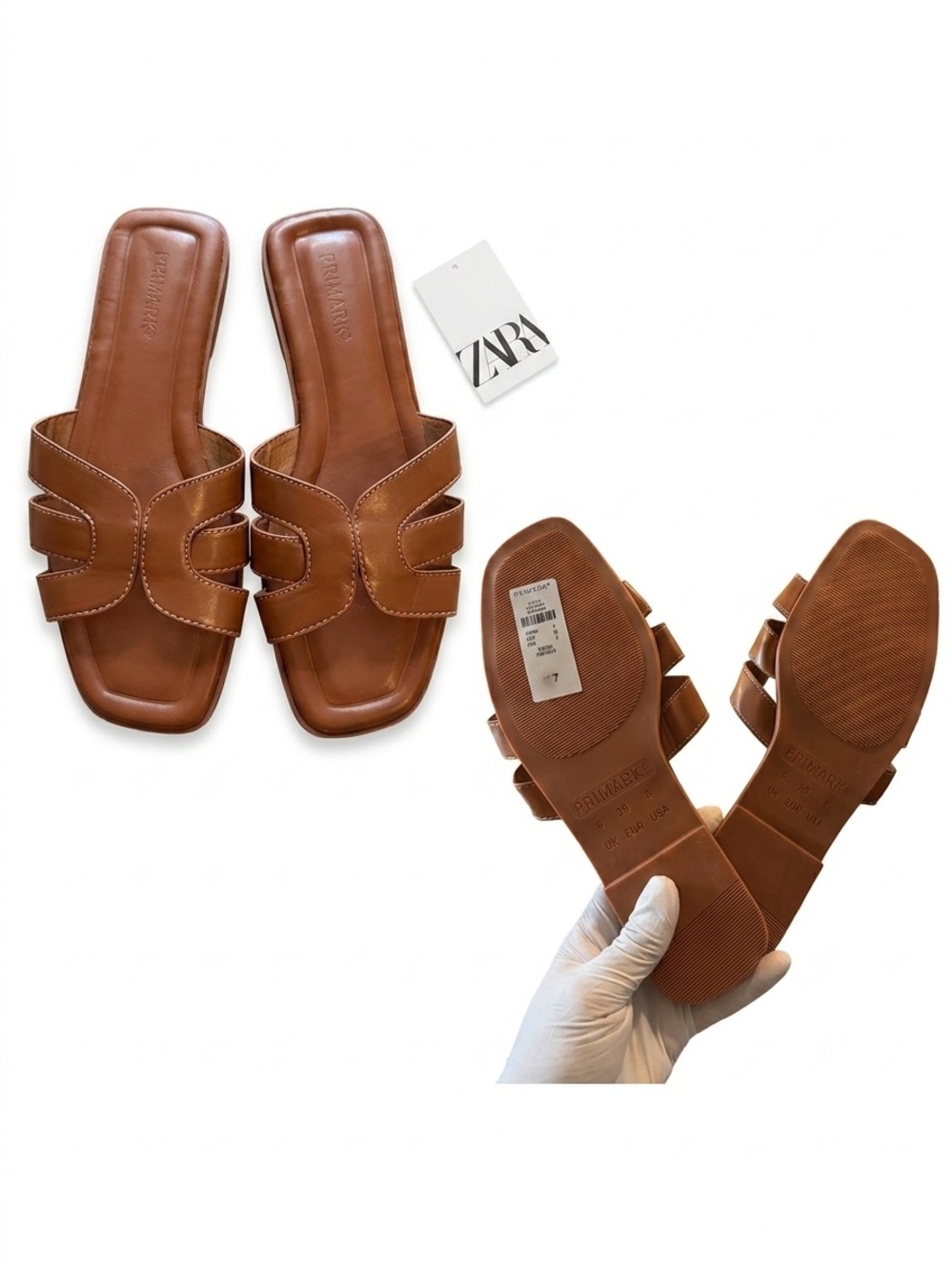 Brown Leather Slide Mules - Women